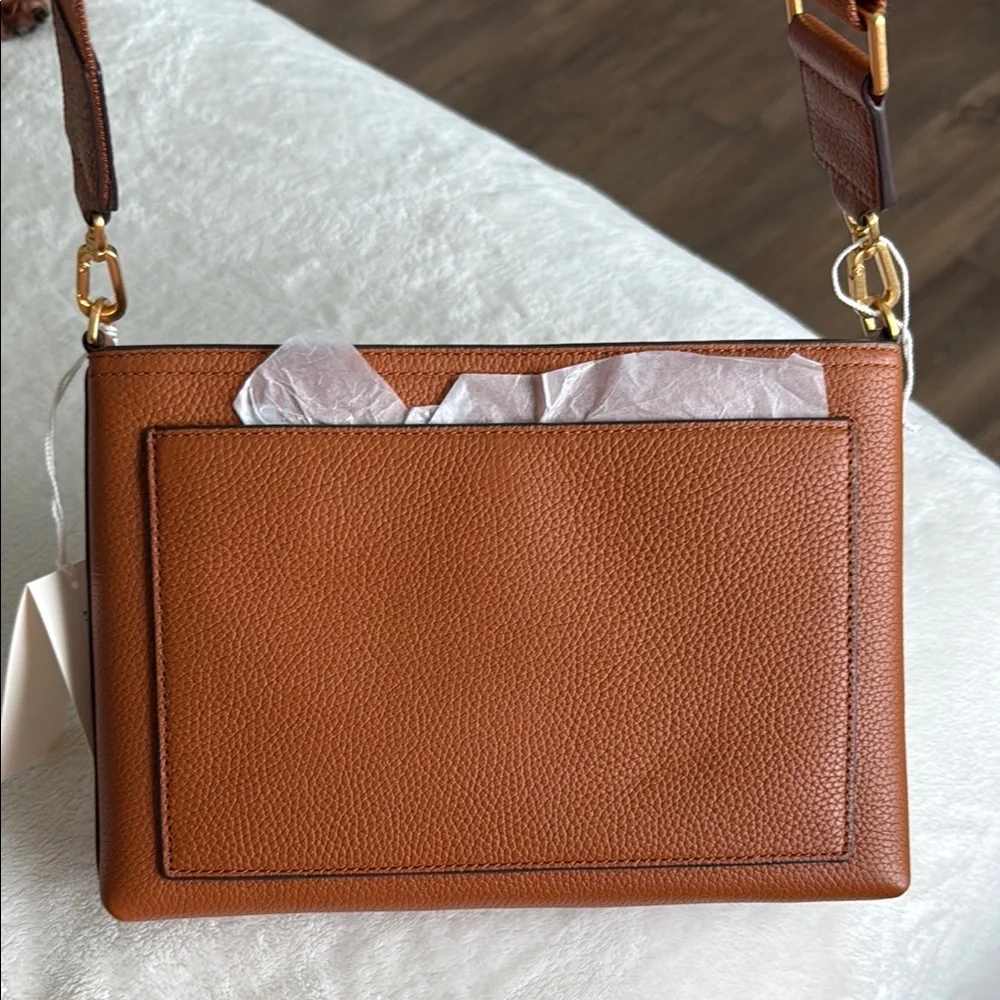 Tory Burch Pebbled Leather Crossbody in Cognac Brown with Gold Logo